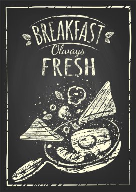 Sahanda yumurta ve sosis tava üzerinde.