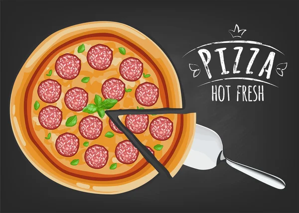 Kara tahta üzerinde pizza papperoni. — Stok Vektör