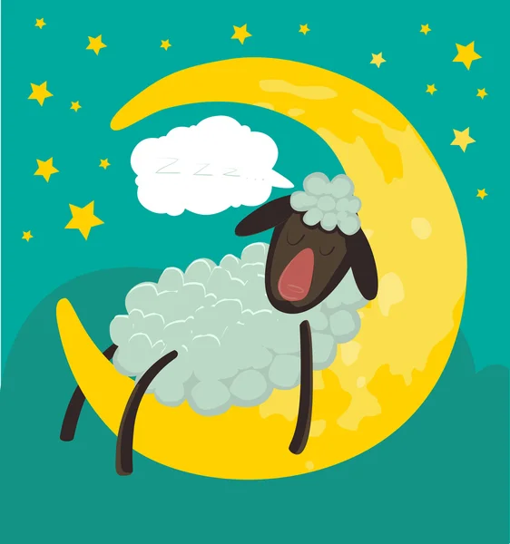 Ovejas durmiendo en la luna — Vector de stock