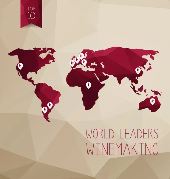Wereldkaart met wijnen — Stockvector