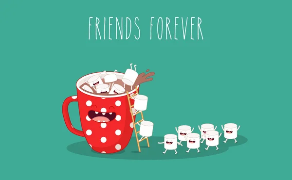 Café dos desenhos animados com marshmallows . — Vetor de Stock