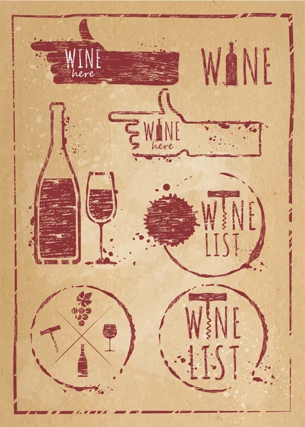 Vintage wine set kraft paper. — Stock Vector