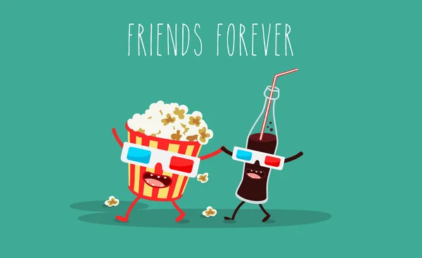 Popcorn, cola, lunettes 3D — Image vectorielle