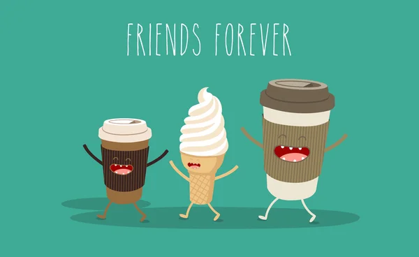 Café e sorvete desenhos animados — Vetor de Stock