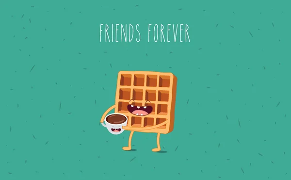 Comic Personajes de café y gofres . — Vector de stock