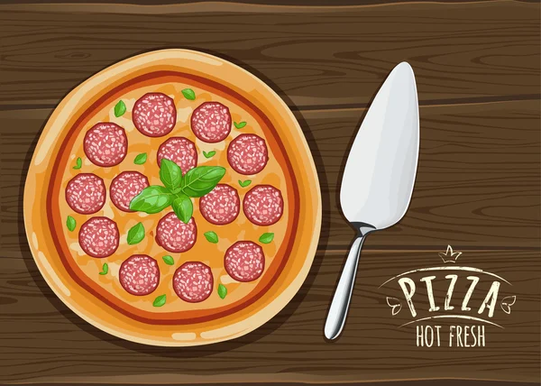 Pizza papperoni aan boord. — Stockvector