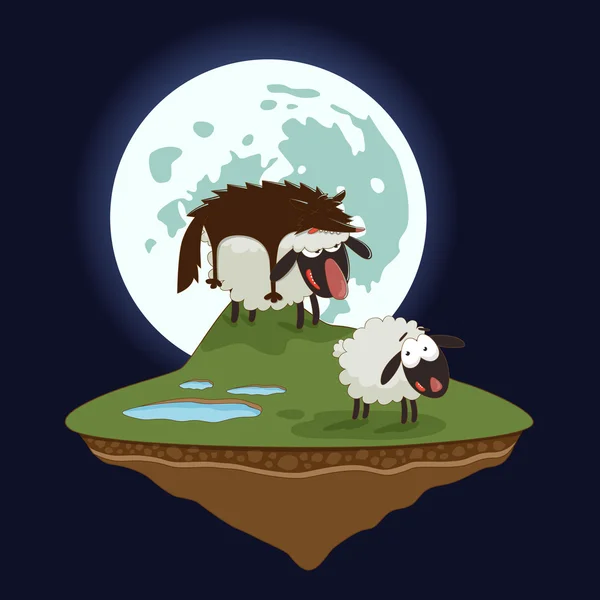 Ovejas en el fondo de la luna — Vector de stock