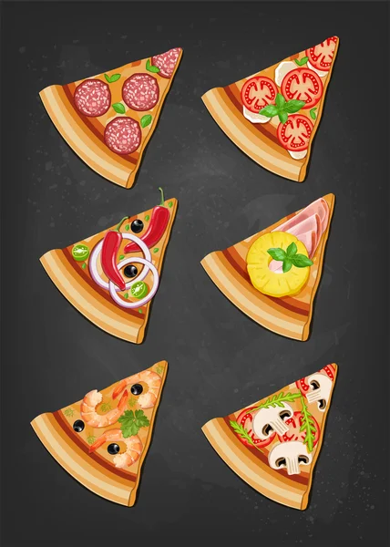 Pizza slices och ingredienser — Stock vektor