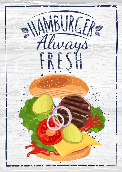 Ontbijt Poster. Hamburger. — Stockvector