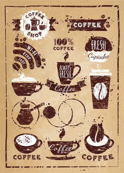 Kahve vintage, grunge öğesi, retro kahve — Stok Vektör