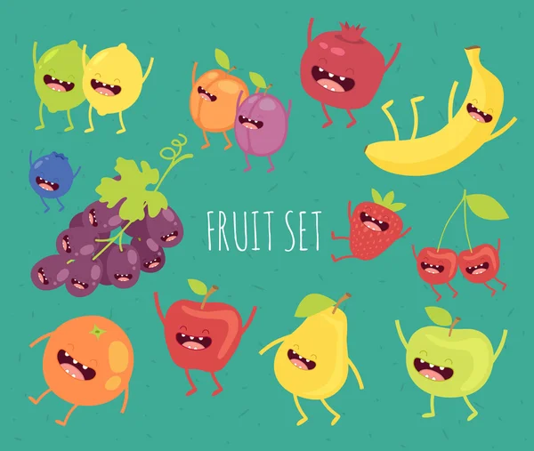 Personajes cómicos Conjunto de frutas . — Vector de stock