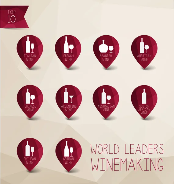 Винні ікони світові лідери виноробства — стоковий вектор