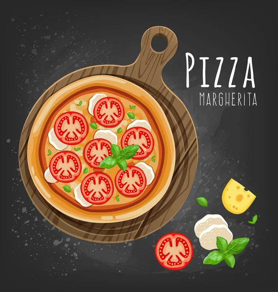 Pizza no tabuleiro e ingredientes —  Vetores de Stock