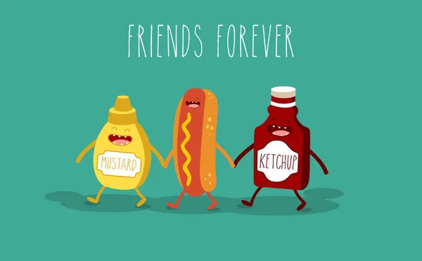 Perro caliente, mostaza y ketchup . — Vector de stock