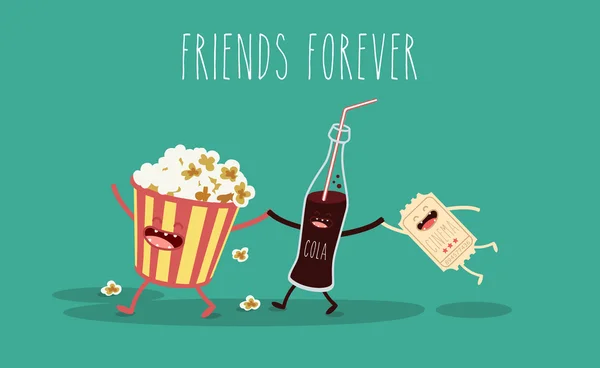 Popcorn, ticket de cinéma, cola, cinéma — Image vectorielle