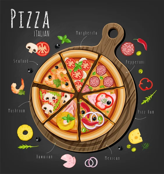 Pizza di papan dan bahan-bahan - Stok Vektor