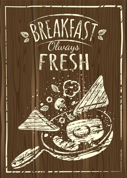 Fried egg and sausage on pan. Vector Graphics