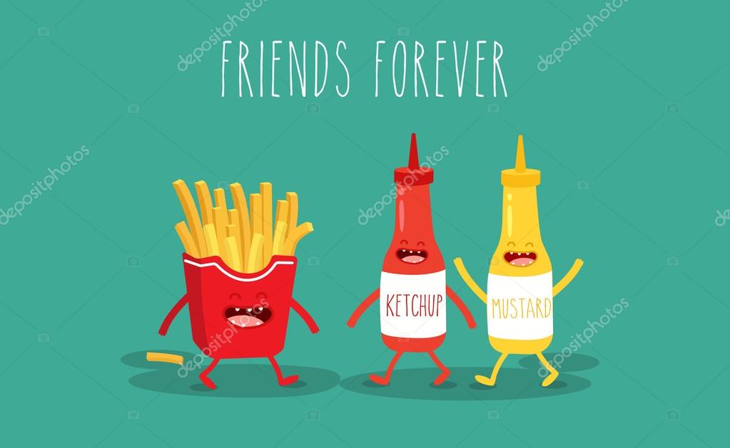 French fries, mustard and ketchup. Stock Illustration by ©lenkaserbina