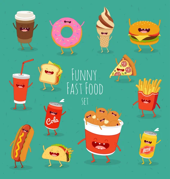 Grappige fastfood set — Stockvector