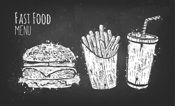 Cola, hamburger ve kızarmış patates — Stok Vektör
