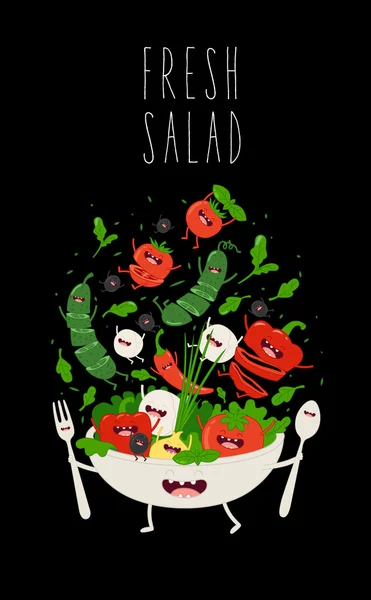 Karakter salad segar - Stok Vektor