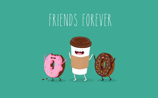 卡通咖啡和甜甜圈 — 图库矢量图片