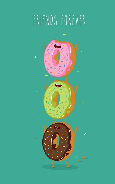 Personagens donuts desenhos animados — Vetor de Stock