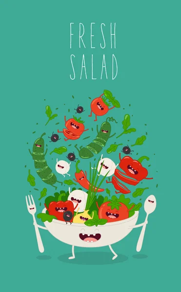 Karakter salad segar - Stok Vektor