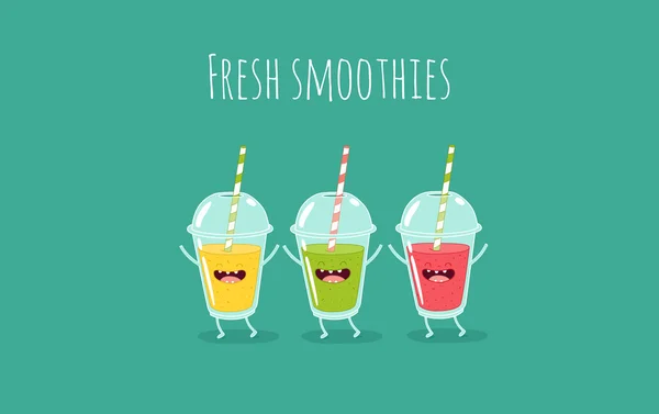 Fresh smoothies in cups. — Stock Vector