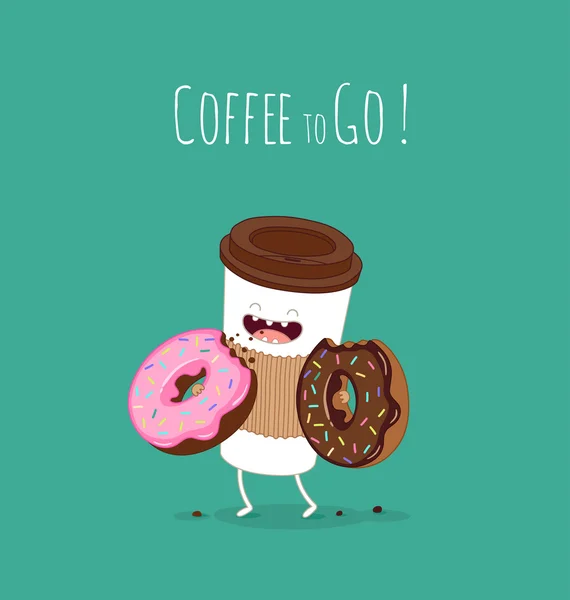 Cartoon koffie en donuts — Stockvector