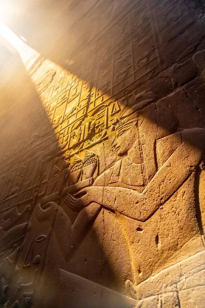Belle Lumière Naturelle Sur Les Dessins Égyptiens Antiques Intérieur Temple — Photo