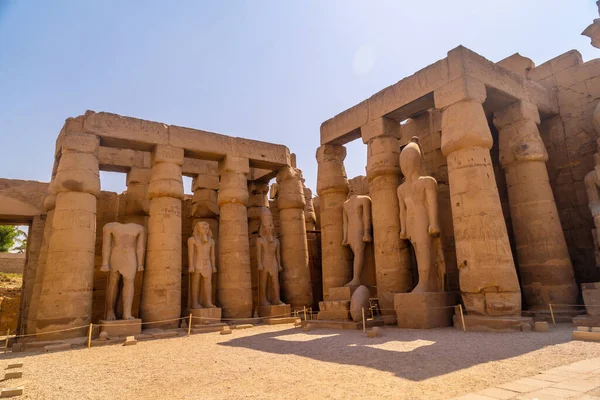 The sculptures of pharaohs and ancient Egyptian drawings on the columns of the Luxor Temple. Egypt