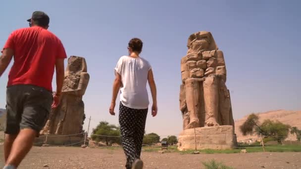 Besöker Skulpturerna Antika Faraonerna Staden Luxor Egypten Video Turism Återvänder — Stockvideo