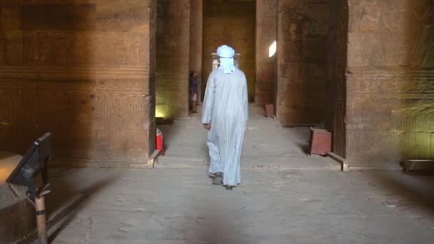 Une Personne Égyptienne Visitant Marchant Intérieur Temple Edfu Temple Égyptien — Video