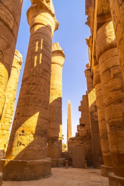 Dev sütunlar ve Karnak tapınağının dikilitaşı, Amun 'un büyük mabedi. Mısır