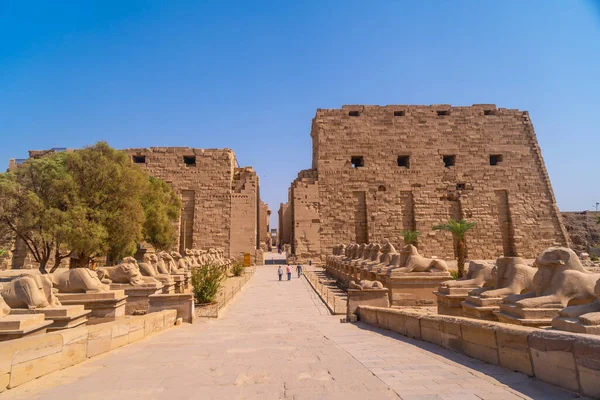 Entrance Karnak Temple Its Beautiful Corridor Ram Sculptures Great Sanctuary — Stock Photo, Image