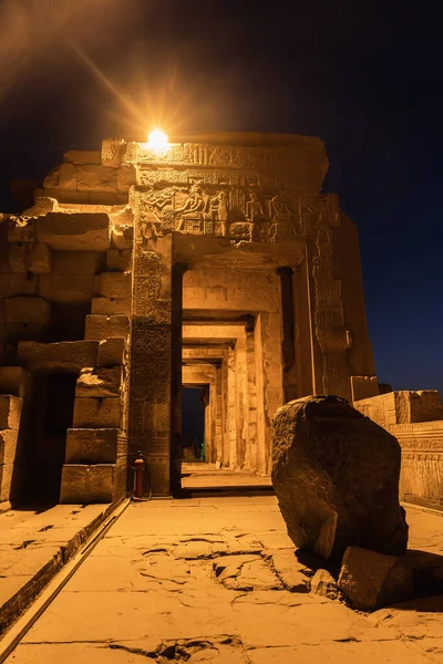 Gorgeous Columns Sacred Stone Kom Ombo Temple Night Illuminated Temple — Stock Photo, Image