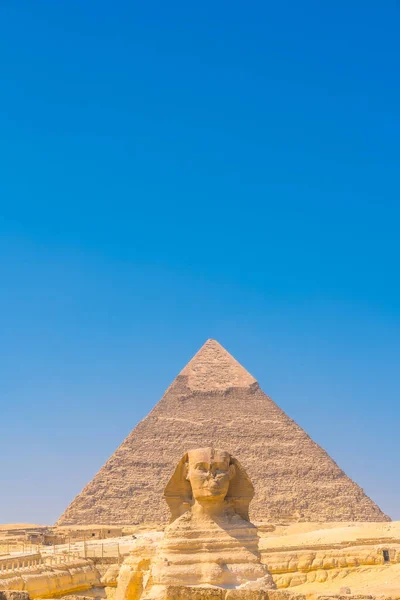 Grote Sfinx Van Gizeh Achtergrond Piramide Van Chafre Piramides Van — Stockfoto