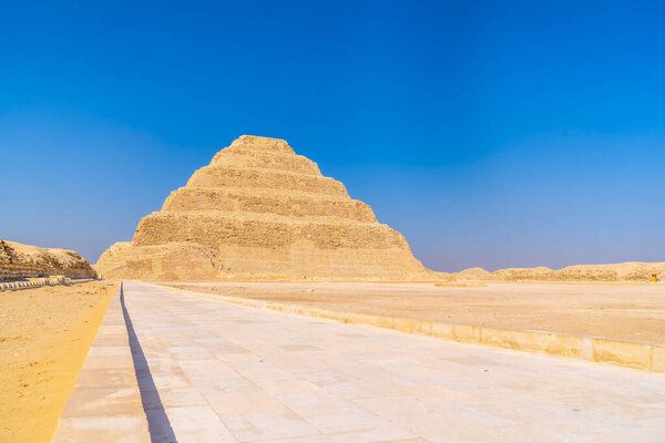 Trail in the Stepped Pyramid of Djoser, Saqqara. Egypt. The most important necropolis in Memphis. The first pyramid in the world