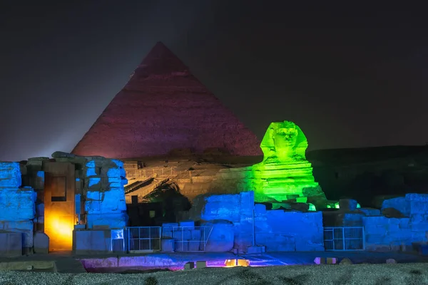 Pokaz Dźwięku Światła Pięknych Piramidach Sfinksie Gizie Noc Kairze Afryka — Zdjęcie stockowe