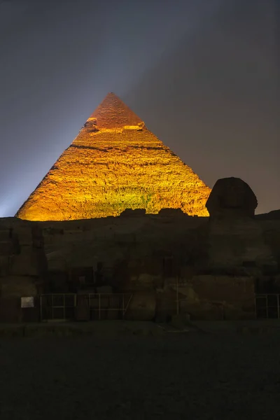 Sound Light Show Beautiful Pyramids Sphinx Giza Night City Cairo — Stock Photo, Image