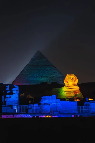 Sound Light Show Beautiful Pyramids Sphinx Giza Night City Cairo — Stock Photo, Image