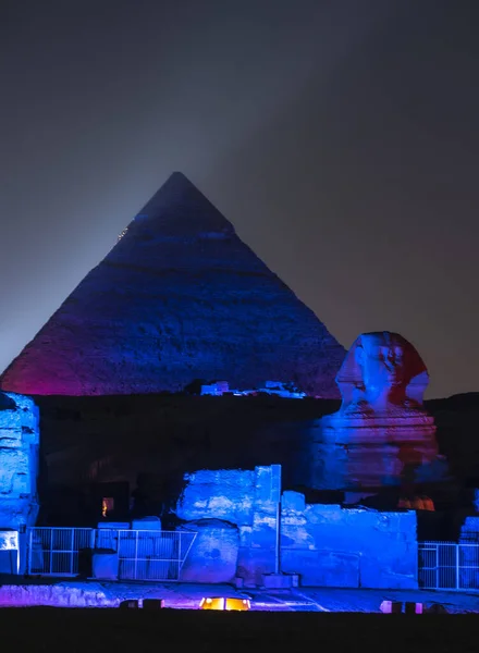 Sonido Espectáculo Luz Las Hermosas Pirámides Esfinge Giza Noche Ciudad —  Fotos de Stock
