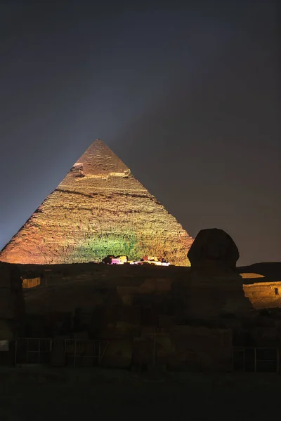 Sound Light Show Beautiful Pyramids Sphinx Giza Night City Cairo — Stock Photo, Image