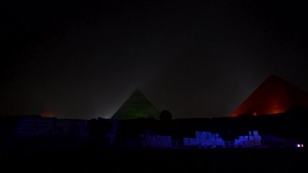 Sonido Espectáculo Luz Las Hermosas Pirámides Esfinge Giza Noche Ciudad — Vídeos de Stock