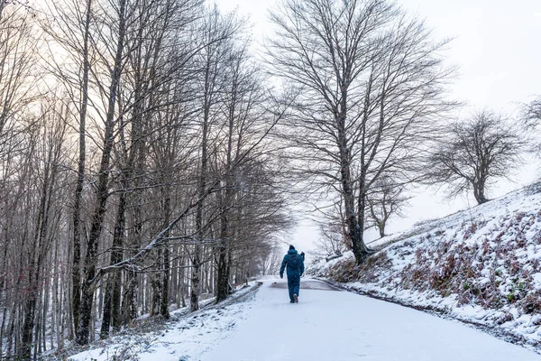 Ein Junger Mann Auf Dem Weg Zum Berg Aizkorri Gipuzkoa — Stockfoto