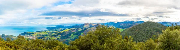 Panoramic view of the town and the sea from Mount Arno in the municipality of Mutriku in Gipuzkoa. Basque Country, Spain