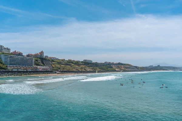 Plage Côte Des Basques Par Après Midi Été Rempli Surfeurs — Photo