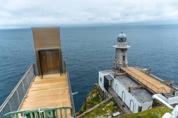 Santa Catalina Lekeitio Deniz Feneri Bulutlu Bir Bahar Sabahı Arka — Stok fotoğraf