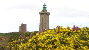 Yazın Phare Du Cap Frehel 'deki güzel çiçeklerin içinde seyahat eden bu deniz feneri, Cotes de Armor (Fransa)' da bir deniz feneridir. Kaptan Frehel 'in ucunda.